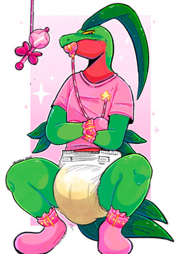 2_tails abdl abstract_background adult_baby ageplay anthro baby_rattle blush blush_lines bodily_fluids booties bulging_diaper clenched_teeth clothed clothing countershade_body countershade_face countershade_neck countershade_scales countershade_snout countershade_torso countershading crossed_arms crouching cuff_(restraint) diaper diaper_bulge diaper_fetish diaper_tape emanata embarrassed flash_emanata full_diaper genital_fluids glistening glistening_arms glistening_bodily_fluids glistening_body glistening_clothing glistening_cuff_(restraint) glistening_eyes glistening_handwear glistening_head glistening_leaves glistening_legs glistening_mittens glistening_shirt glistening_sweat glistening_thighs glistening_topwear gradient_background green_arms green_body green_face green_legs green_scales green_snout green_upper_jaw handwear head_leaf iconography infantilism leaf leaf_tail lean_body lean_muscle lean_muscles leaves_on_arms leaves_on_body looking_at_viewer male mittens multi_tail multicolored_face multicolored_neck object_in_mouth pacifier pacifier_clip pacifier_cord pacifier_in_mouth pantsless pantsless_anthro pantsless_male pink_baby_rattle pink_background pink_booties pink_clothing pink_cord pink_handwear pink_mittens pink_rattle pink_shirt pink_topwear plant pokemorph rattle red_body red_countershading red_face red_lower_jaw red_scales red_snout red_throat red_torso red_underbelly restraints roleplay scales shirt simple_background snout solo sparkles squatting_pose star star_clip striped_cord sweat sweatdrop tail teeth text three-quarter_view topwear unclean_diaper urine used_diaper using_diaper ventral_scales watersports wearing_diaper wet_diaper wetting wetting_diaper white_background white_diaper yellow_eyes yellow_sclera fructoruu nintendo pokemon dino_evergreen fan_character dinosaur dromaeosaurid elemental_creature flora_fauna generation_3_pokemon grovyle pokemon_(species) prehistoric_species reptile saurischian scalie theropod 2025 artist_name colored colored_sketch digital_drawing_(artwork) digital_media_(artwork) hi_res portrait sketch