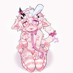 4_toes anthro anthro_focus armwear blep blush blush_lines bottomwear bulge claws clothed clothing collar crossdressing crossdressing_male disembodied_hand dolphin_shorts duo eyebrow_through_hair eyebrows eyelashes eyewear feet femboy fur glasses hair headpat heterochromia high-angle_view inner_ear_fluff kneeling leash leashed_collar legwear looking_at_viewer male male_anthro male_focus navel navel_piercing pattern_armwear pattern_clothing pattern_legwear pawpads paws piercing pink_body pink_fur pink_hair shorts simple_background solo_focus striped_armwear striped_clothing striped_legwear stripes tail tail_motion toe_claws toes tongue tongue_out topless topless_anthro topless_male translucent translucent_hair tuft wearing_glasses bezimotodol domestic_cat felid feline felis mammal 1:1 2025 absurd_res digital_media_(artwork) full-length_portrait hi_res portrait