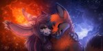 anthro big_ears black_hair clothed clothing detailed_background duo eyes_closed female fur hair hug jewelry male nebula necklace orange_body orange_fur romantic romantic_couple sky space spacescape star starry_sky topwear yellow_eyes mylafox kenjifox_(character) mylafox_(character) canid canine caracal caracal_(genus) felid feline fennec_fox fox hybrid mammal true_fox 2018 2:1