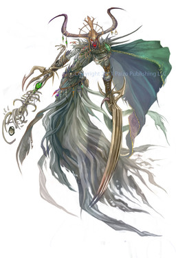 ambiguous_gender bandage belt claws horn jewelry melee_weapon not_furry polearm solo staff weapon carolina_eade paizo pathfinder whispering_tyrant lich undead distracting_watermark hi_res source_request unavailable_at_source watermark