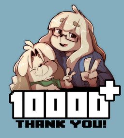 ahoge anthro arm_support bangs biped blue_background blue_clothing blue_sweater blue_topwear clothing duo eyebrow_through_hair eyebrows eyes_closed eyewear facial_hair female floppy_ears follower_number fur gesture glasses goatee green_clothing green_shirt green_topwear hair hand_gesture happy leaning_on_elbow male number open_mouth pixel_font plus_sign shirt simple_background smile smiling_at_viewer snout sweater tan_body tan_fur tan_hair thank_you thank_you_message thanking topwear translucent translucent_hair turtleneck v_sign wearing_glasses kappadoggo twitter kappadoggo_(character) sophie_(kappadoggo) canid canine canis domestic_dog mammal 2020 digital_media_(artwork) pixel_(artwork) brother_(lore) brother_and_sister_(lore) sibling_(lore) sister_(lore)