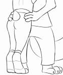 anthro barefoot butt clothed clothing duo feet female furgonomics hip_grab male scut_tail short_tail simple_background standing tail tail_clothing tail_motion tailwag tiptoes white_background tggeko disney zootopia judy_hopps nick_wilde canid canine fox lagomorph leporid mammal rabbit 2016 2d_animation animated black_and_white monochrome short_playtime