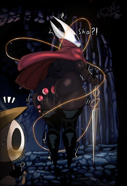 2_horns alternate_form ambiguous_gender anal anal_beads anal_beads_in_ass anal_penetration anthro arthropod_abdomen big_butt biped black_clothing black_eyes black_legwear black_stockings blush butt cloak cloak_only clothing duo female female_focus genitals holding_melee_weapon holding_object holding_weapon horn hornet's_needle huge_butt larger_female legwear melee_weapon nail_(weapon) object_in_ass penetration rear_view red_cloak red_clothing sex_toy sex_toy_in_ass sex_toy_insertion size_difference solo_focus standing stockings thick_thighs thigh_highs vulva weapon cartoonwizzard hollow_knight:_silksong hollow_knight_(franchise) team_cherry hornet_(hollow_knight) sherma_(hollow_knight:_silksong) arthropod 2025 absurd_res hi_res
