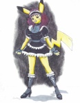 accessory adolescent alternative_fashion anthro anthrofied big_breasts breasts cleft_tail clothing collar female footwear frilly frilly_accessory frilly_hairband fur goth hair_accessory hairband high_heels looking_at_viewer maid_uniform pokemorph shoes solo tail text uniform yellow_body yellow_fur young ghstkatt nintendo pokemon generation_1_pokemon mammal pikachu pokemon_(species) rodent absurd_res english_text hi_res