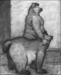 ambiguous_gender anthro archived_source bd belly big_belly black_and_white canid canine canis domestic_dog duo feral fur graphite_(artwork) love_handles male male/ambiguous mammal monochrome nude overweight pencil_(artwork) smile traditional_media_(artwork) watermark whiskers