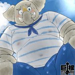 anthro belly blue_eyes blush bulge clothing grey_body male moobs navel nipples overweight overweight_male solo translucent translucent_clothing trunk tusks yaki_atsuage big_dick_day tamacolle hizen_(tamacolle) elephant elephantid mammal proboscidean 1:1 hi_res