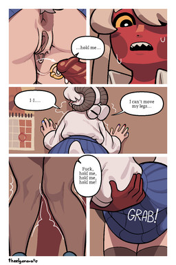 anus bodily_fluids bottomwear breast_grab breasts calendar clothing colored_nails dialogue duo female femboy genital_fluids genital_piercing genitals hand_on_breast horn humanoid_genitalia humanoid_on_humanoid humanoid_penetrated humanoid_penetrating humanoid_penetrating_humanoid humanoid_penis knees_shaking legwear male male/female nails obscured_eyes office office_sex penetration penis penis_piercing piercing prince_albert_piercing red_body sex shaking sharp_teeth skirt sweat teeth text thigh_highs trembling vaginal_fluids vulva theelgenerate eline_(theelgenerate) levi_(theelgenerate) animal_humanoid bovid bovid_humanoid caprine caprine_humanoid humanoid imp mammal mammal_humanoid sheep_humanoid 2025 2:3 comic english_text hi_res nonbinary_(lore)