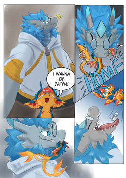 anthro belongs blue_eyes blue_hair dialogue duo eyewear glasses hair intersex male male/male sharp_teeth submissive tail teeth text tongue tongue_out vore vore_request willing_prey avoid_posting koijiju mythology who koiju dragon mythological_creature mythological_scalie scalie absurd_res comic english_text hi_res