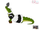 cleaning_tool clothed clothing feather_duster female feral green_body green_skin maid_uniform simple_background solo uniform white_background god-ale crocodile crocodilian reptile scalie digital_media_(artwork) hi_res