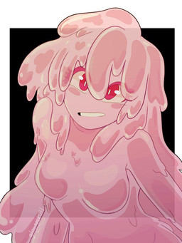 breasts featureless_breasts female noseless not_furry pink_body red_eyes slime smile solo translucent glowyskull nikki_(glowyskull) goo_creature humanoid 2019 3:4 digital_drawing_(artwork) digital_media_(artwork)