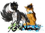 anthro black_body black_fur black_hair collar duo fingers fur hair heart_symbol jewelry male necklace orange_body orange_fur smile white_body white_fur shynjy ash_harden nanabi_ashiro canid canine fox hybrid mammal mephitid skunk 4:3 absurd_res hi_res