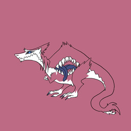 ambiguous_gender fur open_mouth pink_background pink_body pink_fur side_view simple_background solo standing teeth tongue tongue_out what_has_science_done white_body white_fur unknown_artist sergal 1:1
