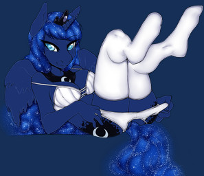 2013 alpha_channel anthro anthrofied blue_eyes bra cleavage clothed clothing crown cutie_mark equine female friendship_is_magic horn horse looking_at_viewer mammal my_little_pony necklace panties plain_background pony princess_luna_(mlp) sparkles stockings transparent_background underwear undressing voxix winged_unicorn wings
Rating: Safe
Score: 27
User: 2DUK
Date: August 15, 2013