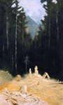2023 ambiguous_gender anthro bear forest fur ghost group hi_res looking_at_viewer mammal nude oil_painting_(artwork) outside painting_(artwork) plant scale_(artist) short_tail spirit tail traditional_media_(artwork) tree white_body white_fur