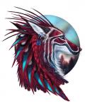 ambiguous_gender blue_eyes ear_piercing feathers fur piercing red_body red_feathers red_fur solo nukerooster feonix hybrid quill_dog 2018 4:5 digital_media_(artwork) headshot_portrait portrait