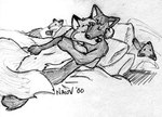 anthro bed cuddling duo eyes_closed fur furniture head_tuft hug hugging_another lying lying_on_another lying_on_bed male male/male nude on_back on_bed on_front pillow plushie romantic romantic_couple snout tail tuft sean_o'hare canid canine fox mammal red_fox true_fox 2000 graphite_(artwork) greyscale low_res monochrome signature sketch traditional_media_(artwork)