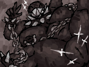 belly big_breasts biped black_body breasts chain collar female genitals sharp_teeth solo spiked_collar spikes teeth vulva scaliescum mario_bros nintendo gigi_(thecoatl034) chain_chomp