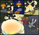 black_hair candy dessert female food fruit fungus green_body hair inflation inflation_fetish mushroom plant pumpkin solo milkis2000 helloween ghost mammal rodent sciurid spirit tree_squirrel