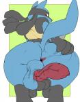 anthro anus balls bent_over blue_body blue_fur butt claws fur genitals looking_back male penis penis_backwards presenting presenting_anus simple_background solo white_background ducati nintendo pokemon canid canine generation_4_pokemon lucario mammal pokemon_(species) 2019 hi_res