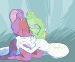 anthro apode clean_diaper clothed clothing diaper group legless male male/male muscular plushie serpentine teeth tongue wearing_diaper lonegreenorcacalf animate_inanimate cobra diaper_creature draconcopode naga reptile scalie snake absurd_res hi_res