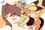 anthro areola big_breasts breasts clothing cosplay_pikachu_(costume) duo female male smile onsti hasbro my_little_pony nintendo pokemon cosplay_pikachu_(character) onsti_(character) pikachu_libre equid equine generation_1_pokemon horse mammal pikachu pokemon_(species) pony 2019 3:2 hi_res