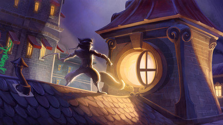 anthro backlighting biped bottomless cane city clothed clothing crook detailed_background featureless_crotch flat_cap fur gloves grey_body grey_fur handwear hat headgear headwear holding_object light male night on_roof outside sky solo standing tail toony window paul_sullivan sly_cooper_(series) sony_corporation sony_interactive_entertainment sucker_punch_productions sly_cooper mammal procyonid raccoon 16:9 detailed hi_res lighting official_art widescreen