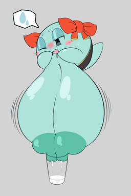 accessory areola big_breasts blush bodily_fluids bow_(feature) bow_accessory bow_ribbon breasts container cup female green_body green_nipples hair_accessory hair_bow hair_ribbon huge_breasts hyper hyper_breasts lactating milk nipples not_furry one_eye_closed open_mouth ribbons solo k-10 mario_bros nintendo paper_mario lady_bow boo_(mario) ghost spirit