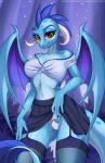 2019 absurd_res anthro anxiety-chan bottomwear clothed clothing clothing_lift curvy_figure digital_media_(artwork) dragon female friendship_is_magic hasbro hi_res horn hourglass_figure legwear looking_at_viewer my_little_pony mythological_creature mythological_scalie mythology navel outside princess_ember_(mlp) scalie skirt skirt_lift solo tail tail_under_skirt underwear wings