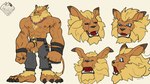 barazoku bottomwear clothing leather leather_bottomwear leather_clothing leather_pants male mane muscular pants solo rickleone bandai_namco digimon digimon_(species) felid leomon lion mammal pantherine himbo hi_res model_sheet