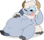 ambiguous_gender anthro belly big_belly bulge ;p simple_background solo tongue tongue_out vore white_background timigi musicsheep bovid caprine domestic_sheep mammal sheep