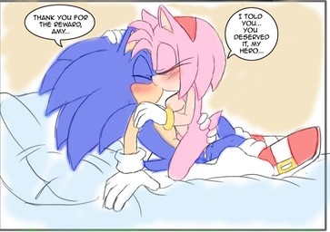 anthro anthro_on_anthro bodily_fluids female female_anthro female_on_top genital_fluids intraspecies kissing male male_anthro on_top penetration sex speech_bubble text vaginal_fluids angelofhapiness sega sonic_the_hedgehog_(series) amy_rose sonic_the_hedgehog eulipotyphlan hedgehog mammal english_text
