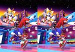 2_tails anthro detailed_background flying group male multi_tail running tail trio smpthehedgehog sega sonic_the_hedgehog_(series) knuckles_the_echidna miles_prower sonic_the_hedgehog canid canine echidna eulipotyphlan fox hedgehog mammal monotreme 3d_(artwork) cross_eye_stereogram digital_media_(artwork) hi_res side_by_side_stereogram stereogram