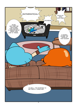 anthro backpack blue_body blue_fur book border clothing dialogue duo electronics exclamation_point fur furniture inside male melee_weapon orange_body orange_scales profanity question_mark scales scarlet_(adventure_time) sofa speech_bubble sword table television text weapon white_border jerseydevil adventure_time cartoon_network the_amazing_world_of_gumball darwin_watterson finn_the_human gumball_watterson aquatic domestic_cat felid feline felis fish human mammal comic english_text hi_res multiple_scenes adopted_(lore) brother_(lore) brothers_(lore) sibling_(lore)