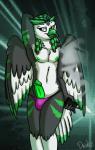 anthro balls beak clothing dreadlocks erection feathered_wings feathers genitals green_beak green_eyes green_penis male markings nipples nude penis pose scar simple_background smile solo standing vape wings conditional_dnp drako1997 bruta avian bird 2016 absurd_res digital_media_(artwork) hi_res