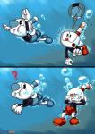 absurd_res asphyxiation breath brother_(lore) bubble clothed clothing cuphead_(character) cuphead_(game) drowning duo erection erection_under_clothing hi_res ichduhernz male mugman not_furry pictographics sibling_(lore) underwater water
