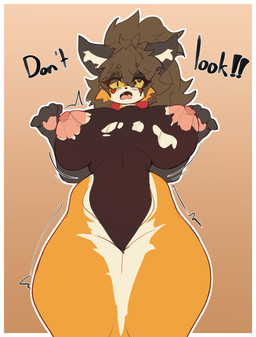 anthro big_breasts bodysuit bouncing_breasts breasts clothing crop_top dialogue expansion female fox_ears fox_tail huge_breasts hyper hyper_breasts nipples onomatopoeia shirt skinsuit solo sound_effects text thick_thighs tight_clothing topwear wardrobe_malfunction hikariuart auristardust mango_(auristardust) canid canine fox mammal absurd_res hi_res