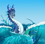 ambiguous_gender back_spikes blue_eyes claws day detailed_background duo feral head_spikes horn membrane_(anatomy) membranous_wings open_mouth outside sky spikes spikes_(anatomy) teeth tongue unusual_spikes wings uni cygames dragalia_lost european_mythology jewish_mythology mythology nintendo high_mercury_(dragalia_lost) aquatic_dragon dragon leviathan marine mythological_creature mythological_marine mythological_scalie scalie western_dragon wyvern 2020 cool_colors digital_media_(artwork) teal_theme