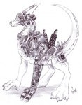 1_artificial_limb air_vent cybernetic_leg cybernetic_limb cybernetics exhaust_pipe feral machine male solo tail coyotek mythology cyborg dragon mythological_creature mythological_scalie scalie black_and_white graphite_(artwork) hi_res monochrome traditional_media_(artwork)