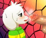 anthro balls blush bodily_fluids clothing duo erection foreskin genital_fluids genitals humanoid_genitalia humanoid_penis male male/male musk penis precum shota smegma smelly tongue young young_anthro young_male nako undertale undertale_(series) asriel_dreemurr boss_monster_(undertale) bovid caprine goat human mammal filth