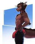 anthro bottomwear brown_body brown_scales bulge clothed clothing detailed_bulge genital_outline horn male pants penis_outline scales scar side_view solo standing tail thick_tail topless underwear sharkcatsg mythology tight_pants_(meme) zore_(slashner) dragon mythological_creature mythological_scalie scalie 4:5 absurd_res hi_res meme