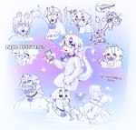 ambiguous_gender anthro bell chest_tuft collar fur group pawpads tail text tuft white_body white_ears white_fur white_tail kblankii chad_(meme) gigachad no_bitches? soyjak longte33_(character) ambiguous_species absurd_res chinese_text hi_res meme