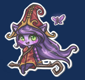 ambiguous_gender blush breasts chibi clothing duo female flying green_eyes hair hat headgear headwear inner_ear_fluff long_hair pattern_clothing purple_body purple_hair simple_background sitting smile staff striped_clothing stripes transparent_background tuft wings glittermiilk league_of_legends riot_games tencent lulu_(lol) pix_(lol) fairy yordle 2015 alpha_channel