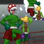 abdominal_bulge anthro big_breasts bodily_fluids boxing boxing_gloves breasts clothing cum cum_in_mouth cum_inside duo fighting_ring genital_fluids gynomorph handwear intersex oral penile plant saliva sex size_difference sport tongue tongue_out hexecat mario_bros nintendo pokemon bellsprout elemental_creature flora_fauna generation_1_pokemon piranha_plant pokemon_(species) 1:1 absurd_res hi_res