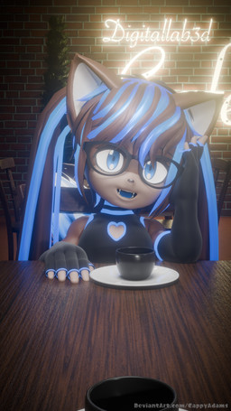 bloom blue_eyes blue_hair blue_tongue brown_body brown_hair fangs glowing glowing_eyes glowing_hair hair teeth tongue cappyadams arnas_atakiyo_(cappyadams) canid canine fox mammal 3d_(artwork) 4k 9:16 absurd_res digital_media_(artwork) hi_res