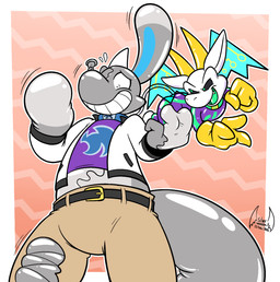anthro back_wings balloon balloon_animal big_ears bottomwear clothed clothing duo gloves grey_body handwear inflatable jacket long_tail male pants purple_clothing purple_shirt purple_topwear scared_eyes shirt smile tail tan_bottomwear tan_clothing tan_pants toony topwear torn_clothing transformation white_body white_clothing white_jacket white_topwear wings yellow_clothing yellow_gloves yellow_handwear soul-silver-dragon mythology reboot_(soul-silver-dragon) soul-silver-dragon_(character) canid canine dragon imp mammal mythological_creature mythological_scalie scalie hi_res