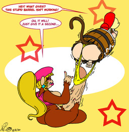 anthro balls big_balls big_penis bottomless breasts butt clothed clothing duo feet genitals gynomorph huge_balls huge_penis hyper hyper_balls hyper_genitalia hyper_penis intersex intersex/male lipstick makeup male nipples penis prehensile_feet pubes speech_bubble thong toes underwear xanderdwulfe donkey_kong_(series) nintendo diddy_kong dixie_kong tommy_(tedizgrunt) ape haplorhine kong mammal monkey pan_(genus) primate
