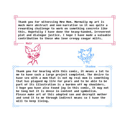 age_difference anthro duo eyelashes female hairless male older_female ribbons tail text young younger_male naircat femnair shadow_(naircat) domestic_cat felid feline felis hairless_cat mammal sphynx_(cat) 1:1 aliasing binary_drawing comic digital_drawing_(artwork) digital_media_(artwork) end_page english_text adopted_(lore) adopted_son_(lore) adoptive_mother_(lore) mother_(lore) mother_and_child_(lore) mother_and_son_(lore) parent_(lore) parent_and_child_(lore) parent_and_son_(lore) son_(lore)