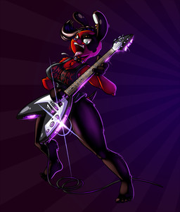 anthro big_sister_villager bottomless breasts clothed clothing electric_guitar female guitar musical_instrument playing_guitar playing_music plucked_string_instrument shortstack sidecut solo string_instrument conditional_dnp teckworks animal_crossing nintendo cherry_(animal_crossing) canid canine mammal 2017