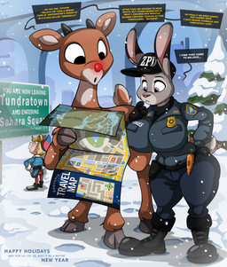 anthro big_breasts black_boots black_clothing black_eyes black_footwear black_gloves black_handwear blonde_hair boots breasts brown_body brown_fur clothing curvy_figure dialogue evergreen_tree female feral fluffy fluffy_tail footprint footwear fur gloves glowing glowing_nose grey_body grey_fur group hair handwear hat headgear headwear hoofprint hooves huge_breasts huge_hips light-skinned_male light_body light_skin long_ears male map multicolored_body multicolored_fur outside pine_tree plant police police_badge police_hat police_officer police_uniform purple_eyes red_nose road_sign shoes short_tail snow snowing tail tan_body tan_fur text thick_thighs trail tree trio two_tone_body two_tone_fur uniform voluptuous voluptuous_anthro voluptuous_female wide_hipped_anthro wide_hipped_female wide_hips winter wolfjedisamuel disney frozen_(disney) hasbro my_little_pony rankin/bass rudolph_the_red-nosed_reindeer_(tv_special) undertale_(series) zootopia hermey_(rudolph) judy_hopps rudolph_the_red-nosed_reindeer deer elf european_rabbit humanoid lagomorph leporid mammal new_world_deer oryctolagus rabbit reindeer 2018 absurd_res crossover dated english_text hi_res watermark