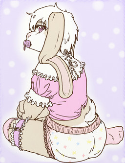 ageplay anthro clean_diaper clothed clothing diaper garter_belt garter_straps infantilism legwear lingerie looking_at_viewer male object_in_mouth pacifier pacifier_in_mouth roleplay simple_background solo stockings wearing_diaper lavilovi mavvy_dush_liu lagomorph leporid mammal rabbit digital_media_(artwork) hi_res